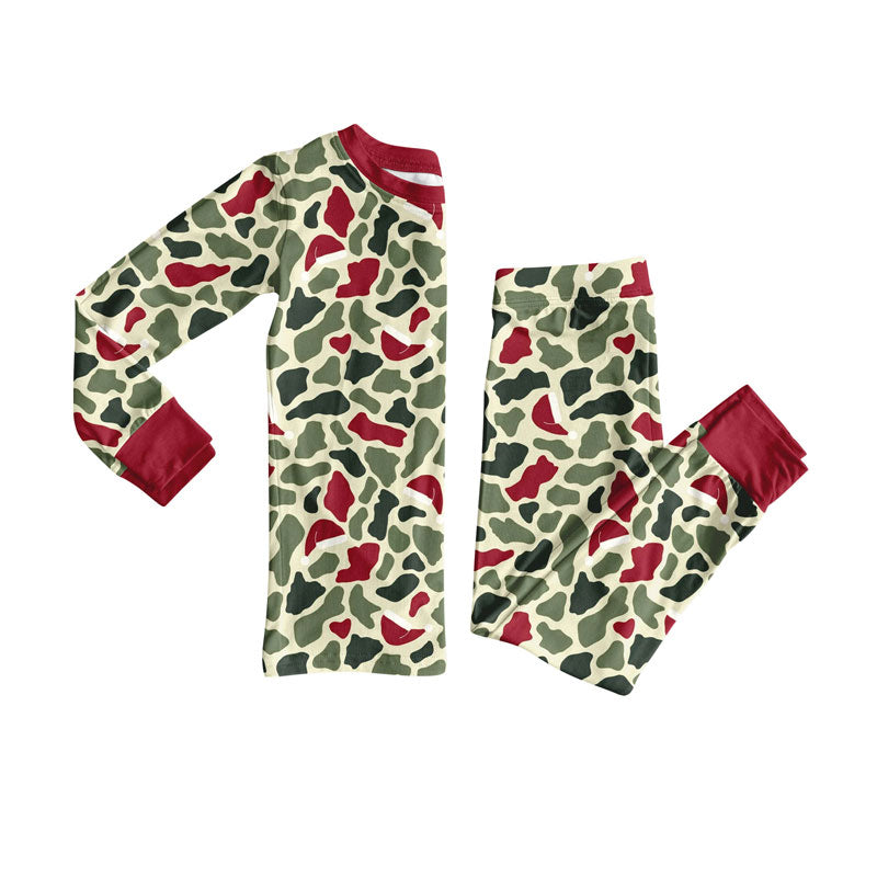 Preorder(moq 8)Baby Boys Christmas Hats Camo Top Pants Pajamas Sets