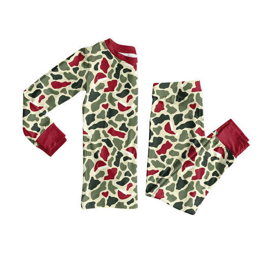 Preorder(moq 8)Baby Boys Christmas Hats Camo Top Pants Pajamas Sets