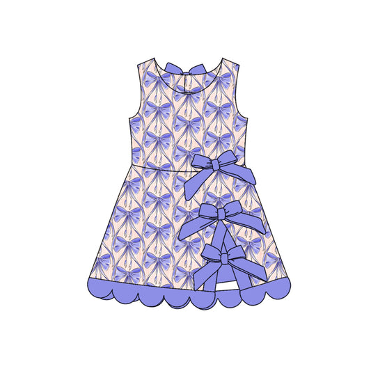 Preorder moq 5 Baby Girls Purple Bows Shorts Scallop Knee Length Dress