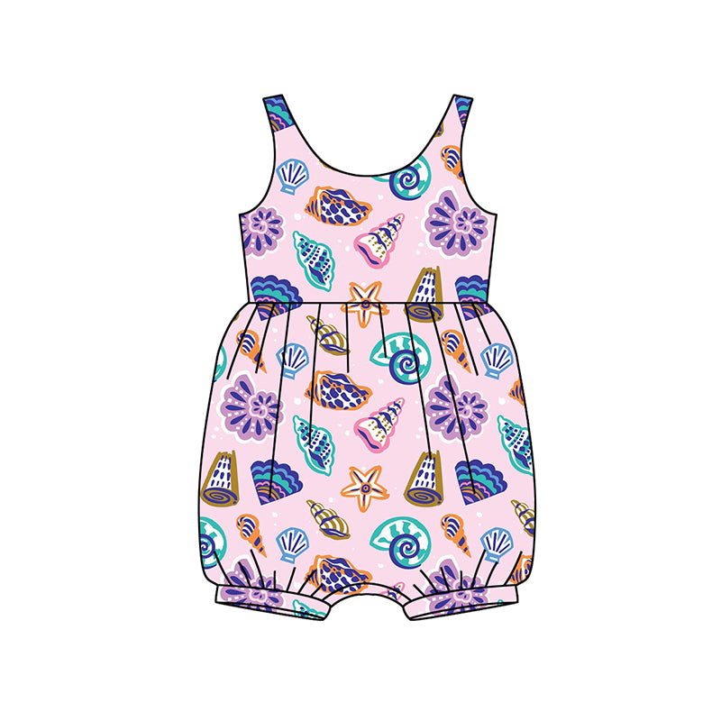 Preorder (moq 5)Baby Girls Lavender Sleeveless Colorful Sea World Ruffle Rompers
