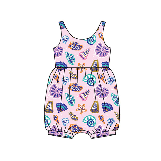 Preorder (moq 5)Baby Girls Lavender Sleeveless Colorful Sea World Ruffle Rompers
