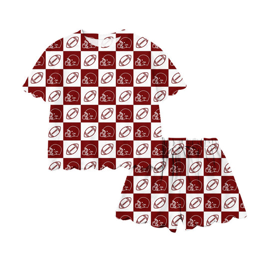 Preorder moq 5 Adult Women Pink White Checked Footballs Top Scallop Short Team Clothes Sets