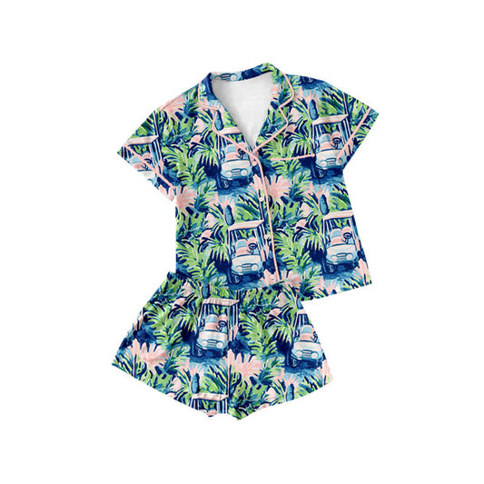 Preorder(moq 5) Baby Girls Plants Trucks Button Pockets Top Shorts Pajamas Sets