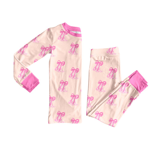 Preorder (moq 5)Baby Girls Pink Bow Boots Top Pants Western Pajamas Sets