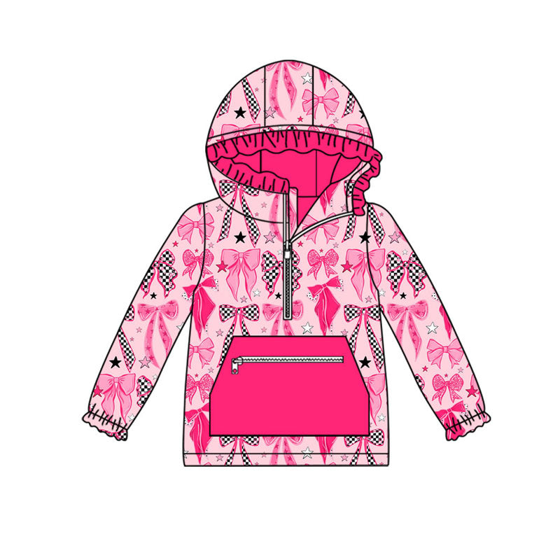Preorder (moq 8)Baby Boys Pink Stars Bows Pockets Zipper Valentine Hoodies Tops