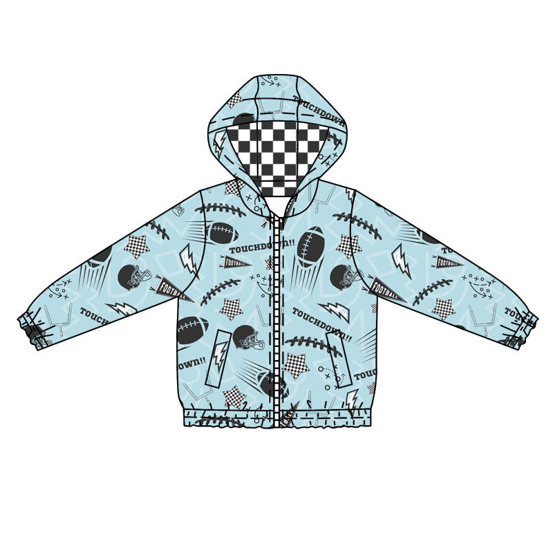 Preorder (moq 5)Baby Boys Blue Footballs Stars Pockets Zipper Team Hoodies Top