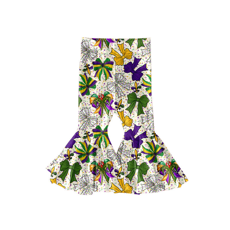Preorder(moq 5) Baby Girls Mardigras Anchors Bows Ruffle Bell Bottom Pants