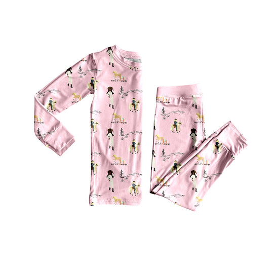 Preorder (moq 5)Baby Girls Long Sleeves Pink Horse Rodeos Top Pant Pajamas Set