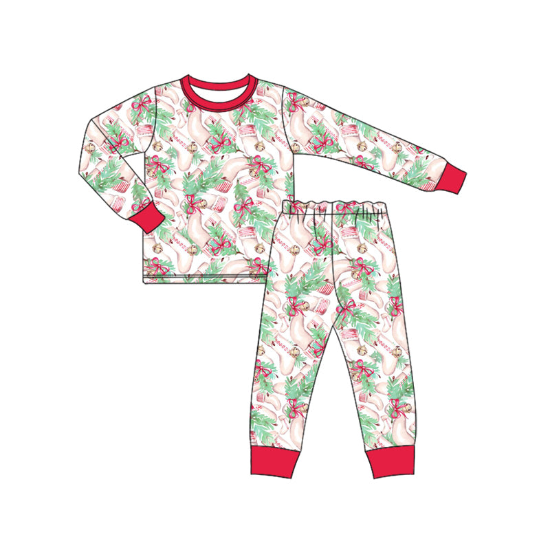 Preorder (moq 5)Baby Boys Long Sleeves Bows Holly Socks Top Pant Pajamas Set