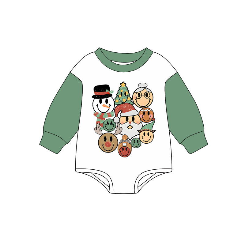 Preorder (moq 5)Baby Boys Green Long Sleeves Snowman Trees Rompers