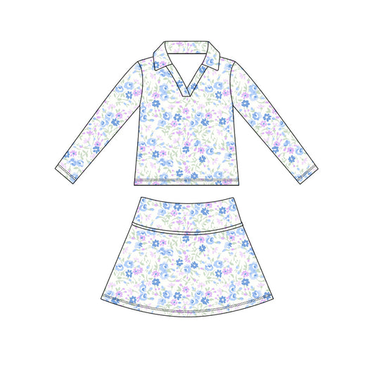 Preorder (moq 5)Baby Girls Long Sleeve Colorful Flowers Top Skirt Short Clothes Sets