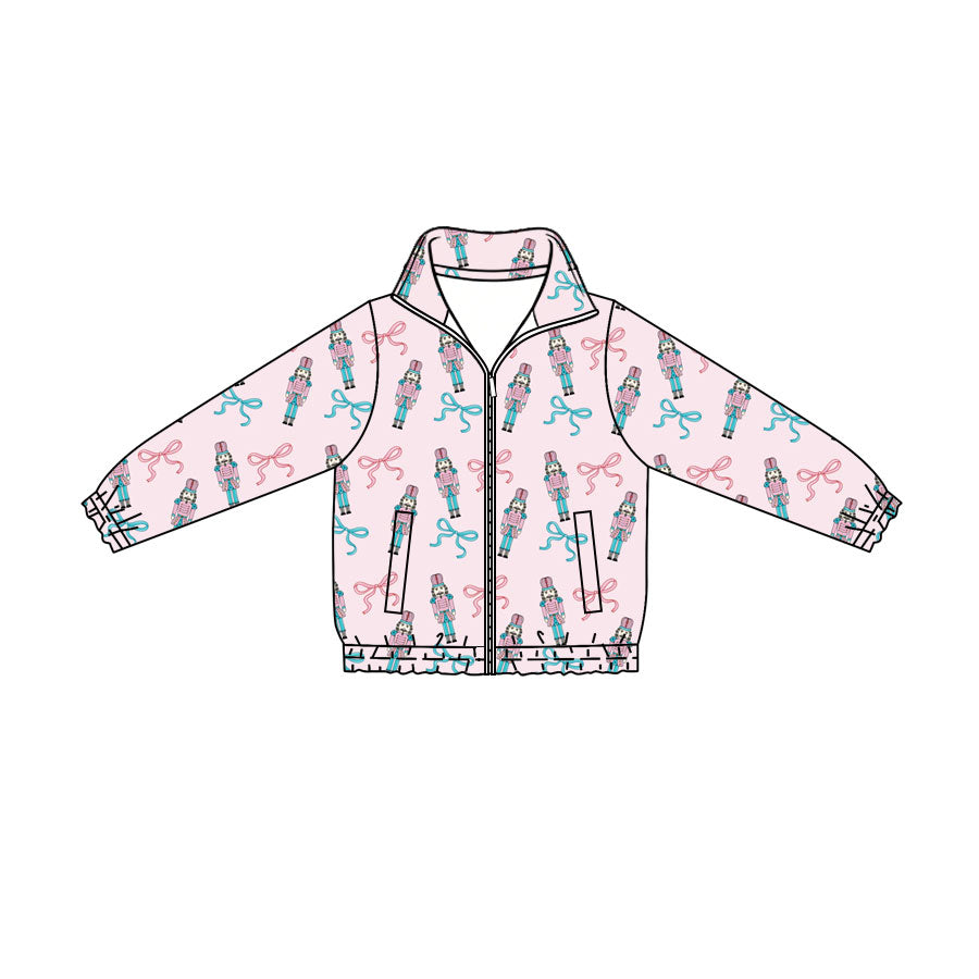 Preorder (moq 5)Baby Girls Bows Soldiers Christmas Zip Pockets Jackets Top