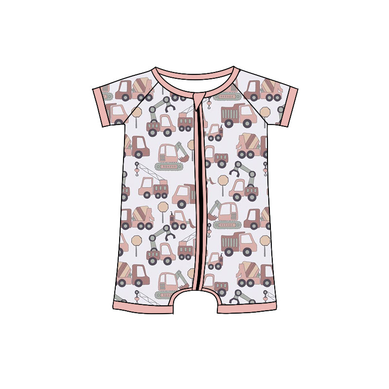 Preorder(moq 5)Baby Infant Girls Construction Zip Summer Rompers