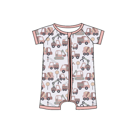 Preorder(moq 5)Baby Infant Girls Construction Zip Summer Rompers