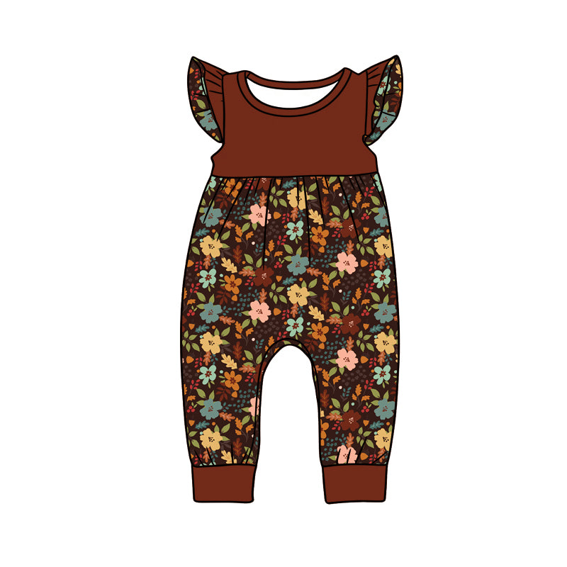 Preorder (moq 5)Baby Girls Flutter Sleeve Colorful Flowers Pant Rompers