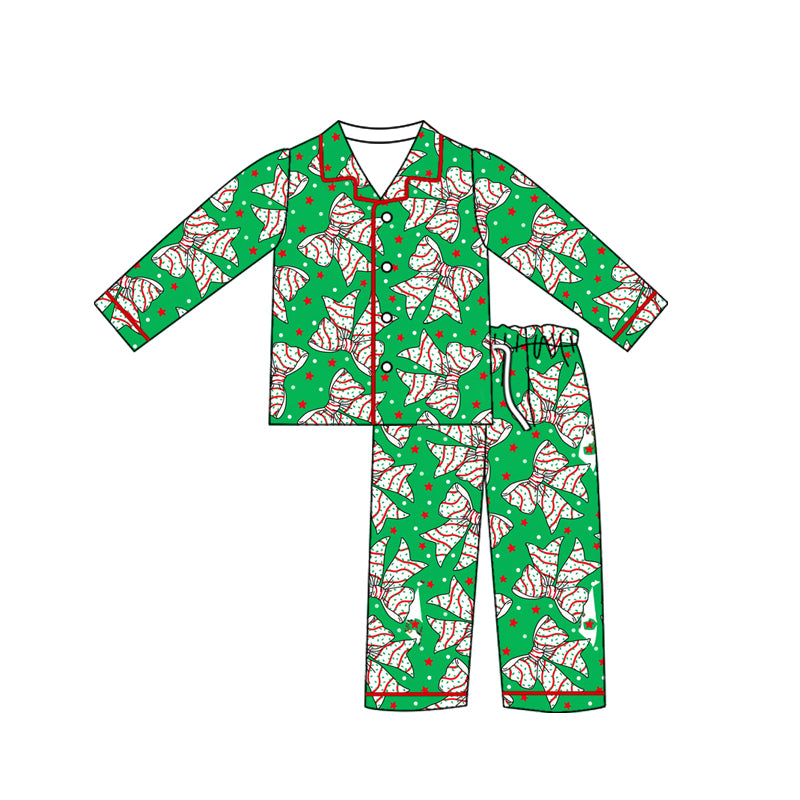 Preorder (moq 5)Baby Girls Christmas Bows Buttons Top Pants Pajamas