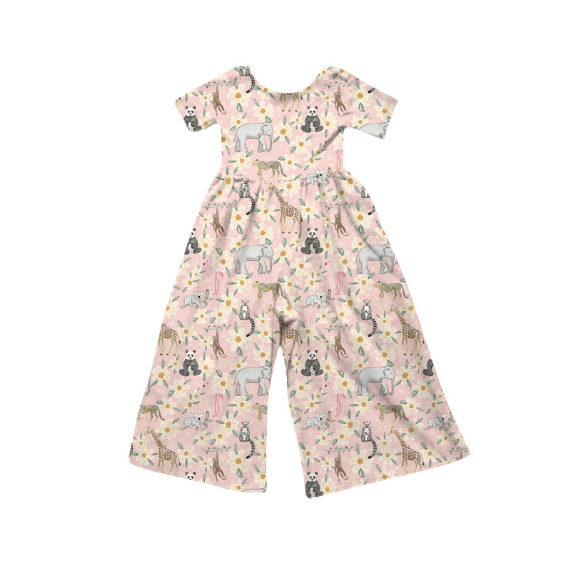 Preorder (moq 5)Baby Girls Short Sleeve Zoo Animals Flowers Jumpsuits