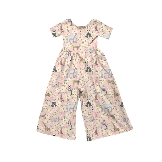 Preorder (moq 5)Baby Girls Short Sleeve Zoo Animals Flowers Jumpsuits