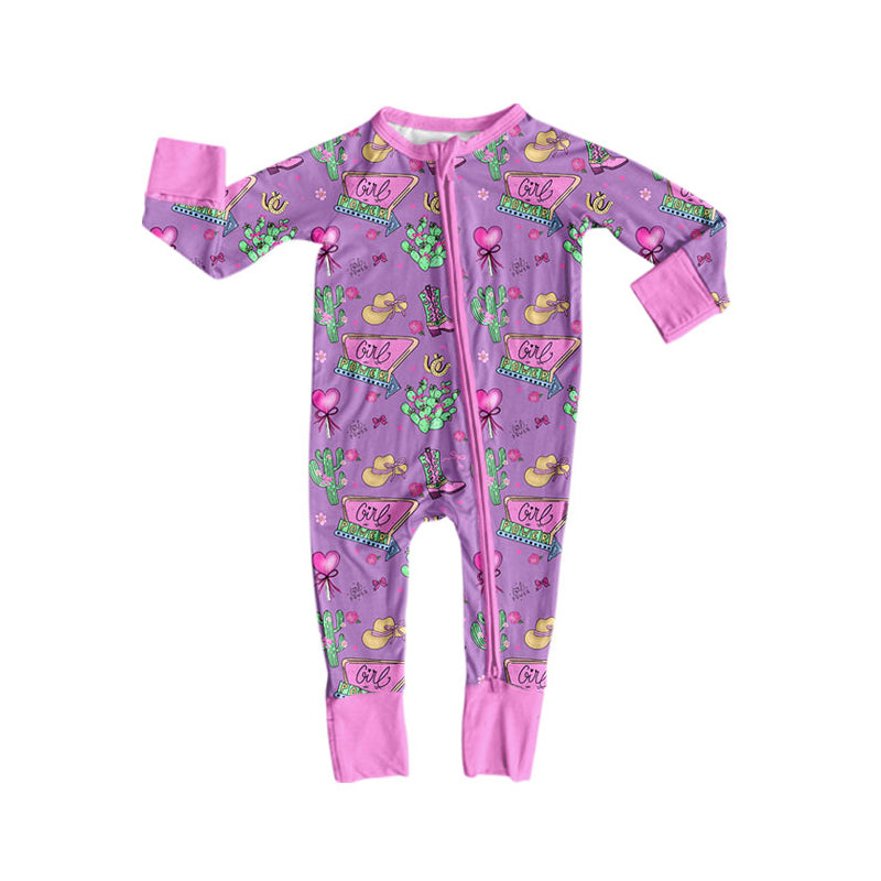 Preorder (moq 5)Baby Girls Boot Hats Hearts Cactus Western Two Way Zip Convertible Rompers