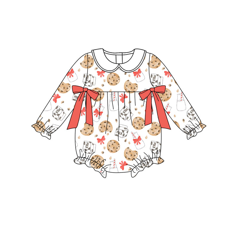 Preorder(moq 5)Baby Girls Christmas Cookie Milk Bows Rompers