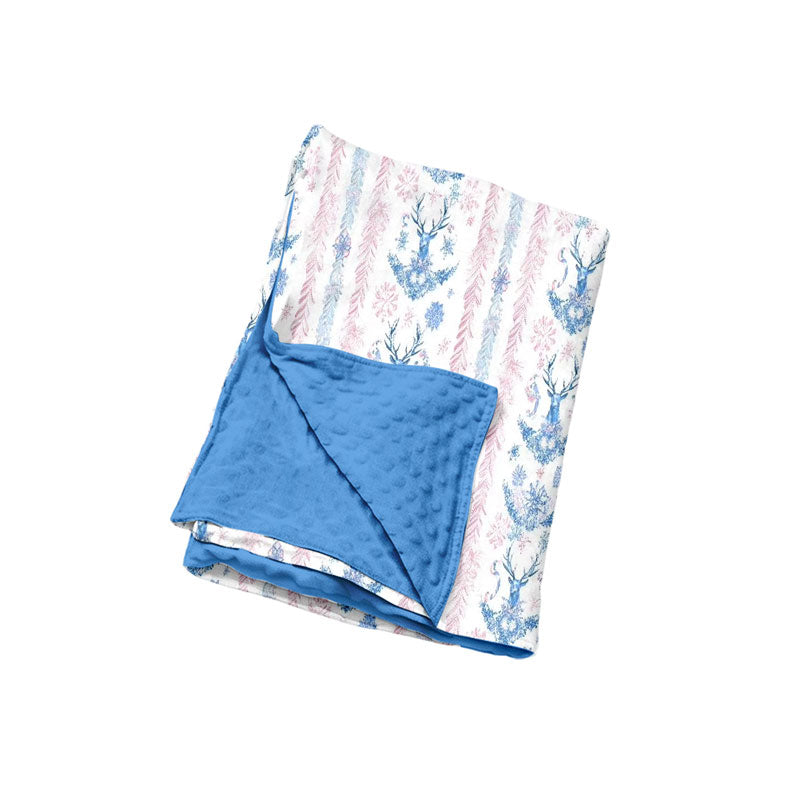 Preorder (moq 5) Baby Girl Clothes Blue Deer Floral Mixed Print Minky Baby Blanket