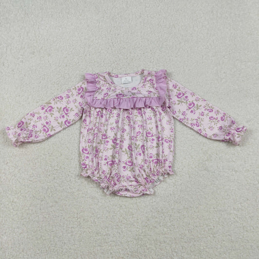 Baby Girls Long Sleeve Flowers Ruffle Rompers