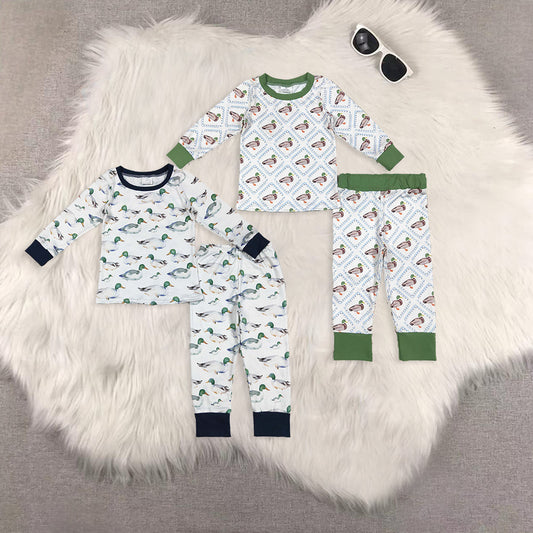 Sibling Baby Boys Long Sleeves Ducks Plaid Top Pants Western Pajamas Set