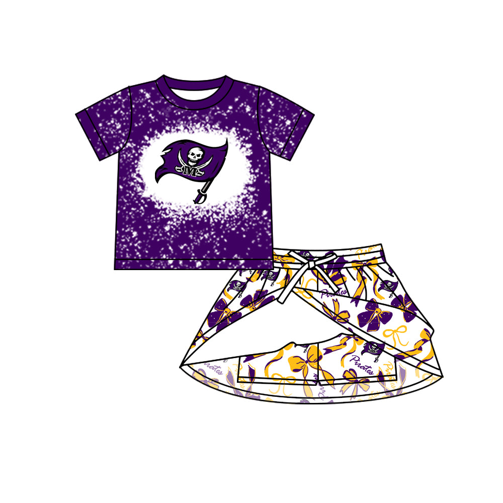 Preorder (moq 5)Baby Girls Pirates team Top Skirt Skort Sets