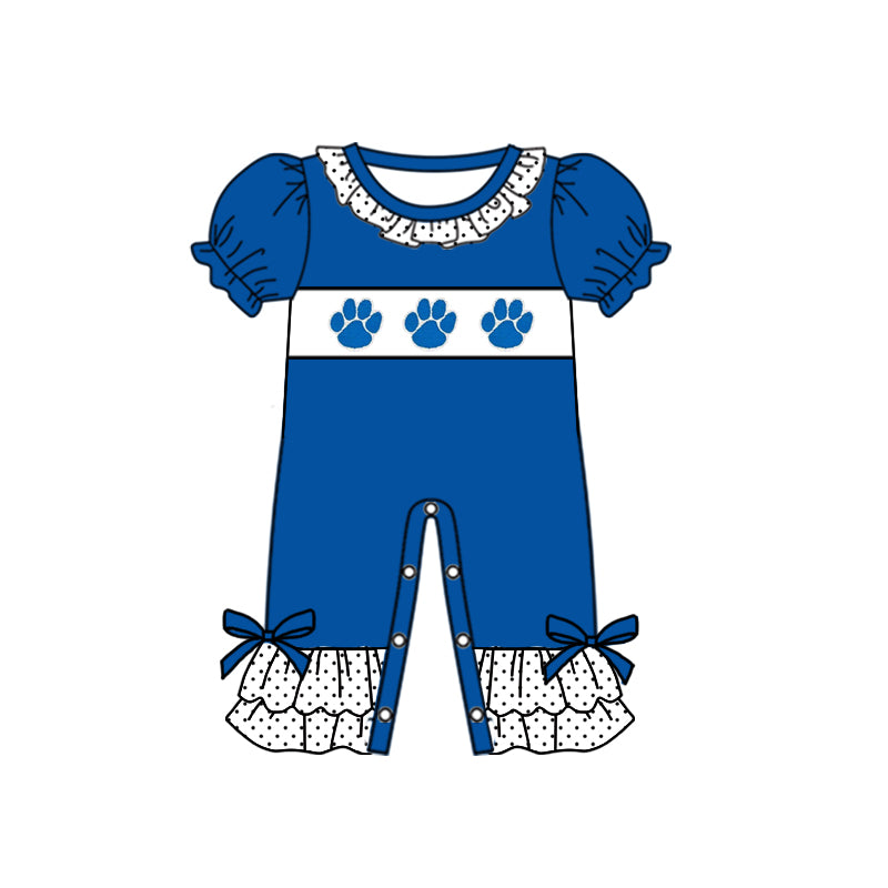 Baby Girls UK Team Blue Checkered Short Sleeve Rompers preorder(moq 5)