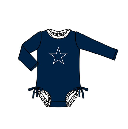 Preorder moq 5 Baby Girls Navy Stars Long Sleeve Team Swimsuits