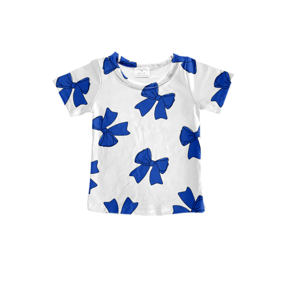 Preorder (moq 5)Baby Girls Blue Bows Short Sleeve Tee Shirts Tops