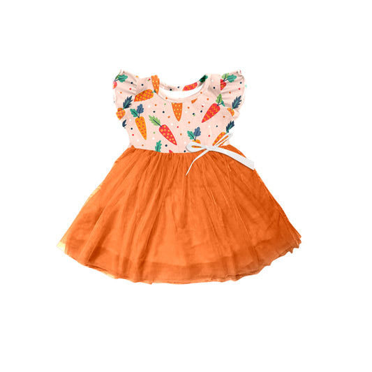 Baby Girls Easter Carrots Flutter Sleeve Tutu Dresses preorder(moq 5)