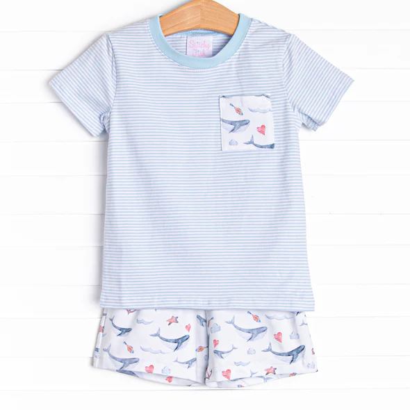 Baby Boys Blue Pocket Top Summer Sharks Shorts Clothes Sets preorder(moq 5)