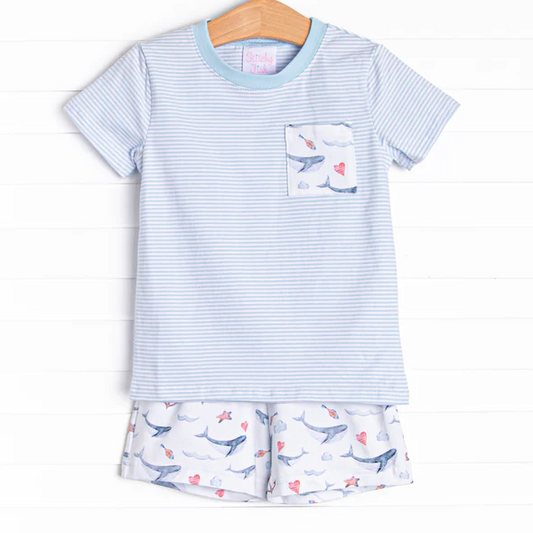 Baby Boys Blue Pocket Top Summer Sharks Shorts Clothes Sets preorder(moq 5)