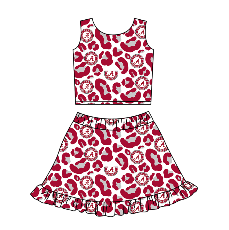 Preorder (moq 5)Baby Girls Red Leopard A Vests Ruffle Skirt Shorts Team Clothes Set