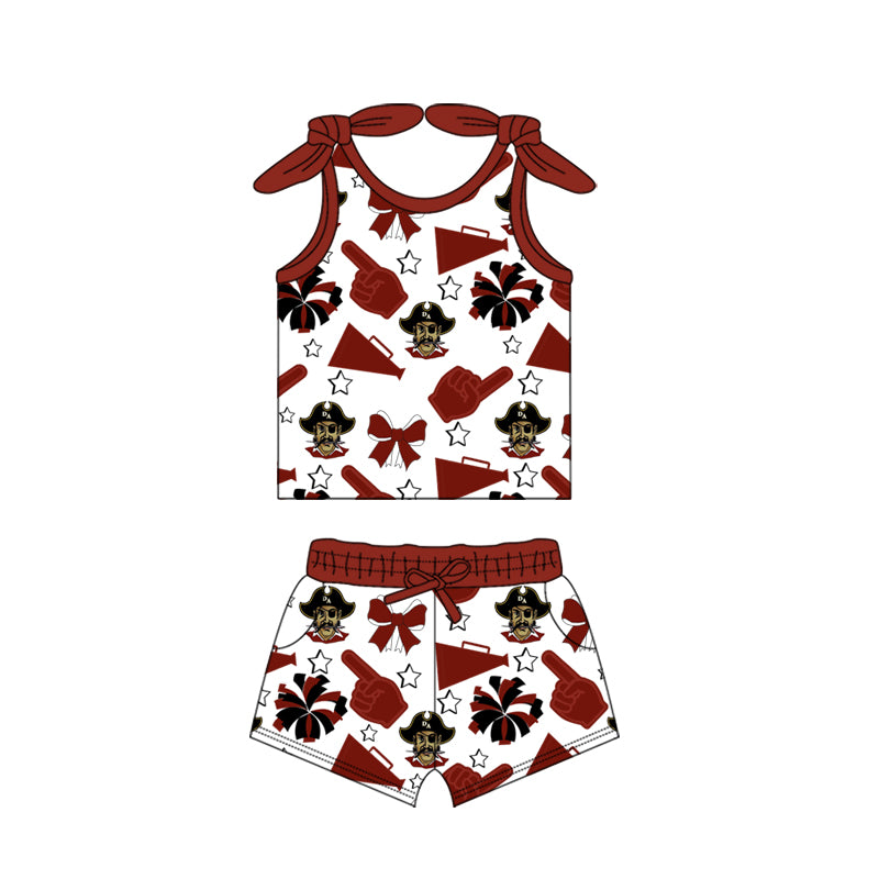 Preorder (moq 5)Baby Girls Wine RAIDERS Bow Top  Shorts Team Sets