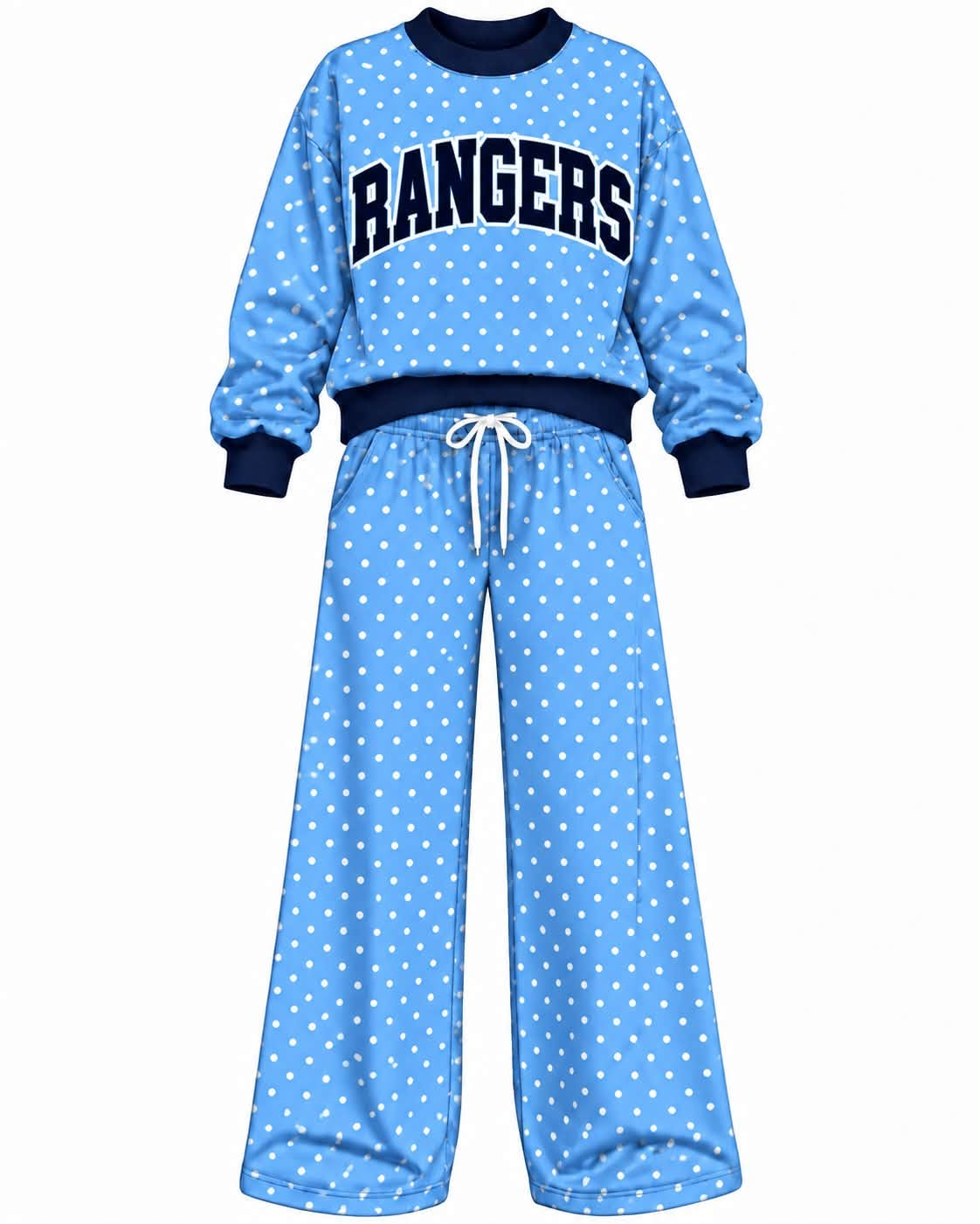 Preorder (moq 5) Baby Girls Blue Rangers Polka Dots Top Pants Outfits Sets