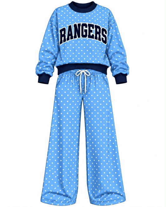 Preorder (moq 5) Baby Girls Blue Rangers Polka Dots Top Pants Outfits Sets