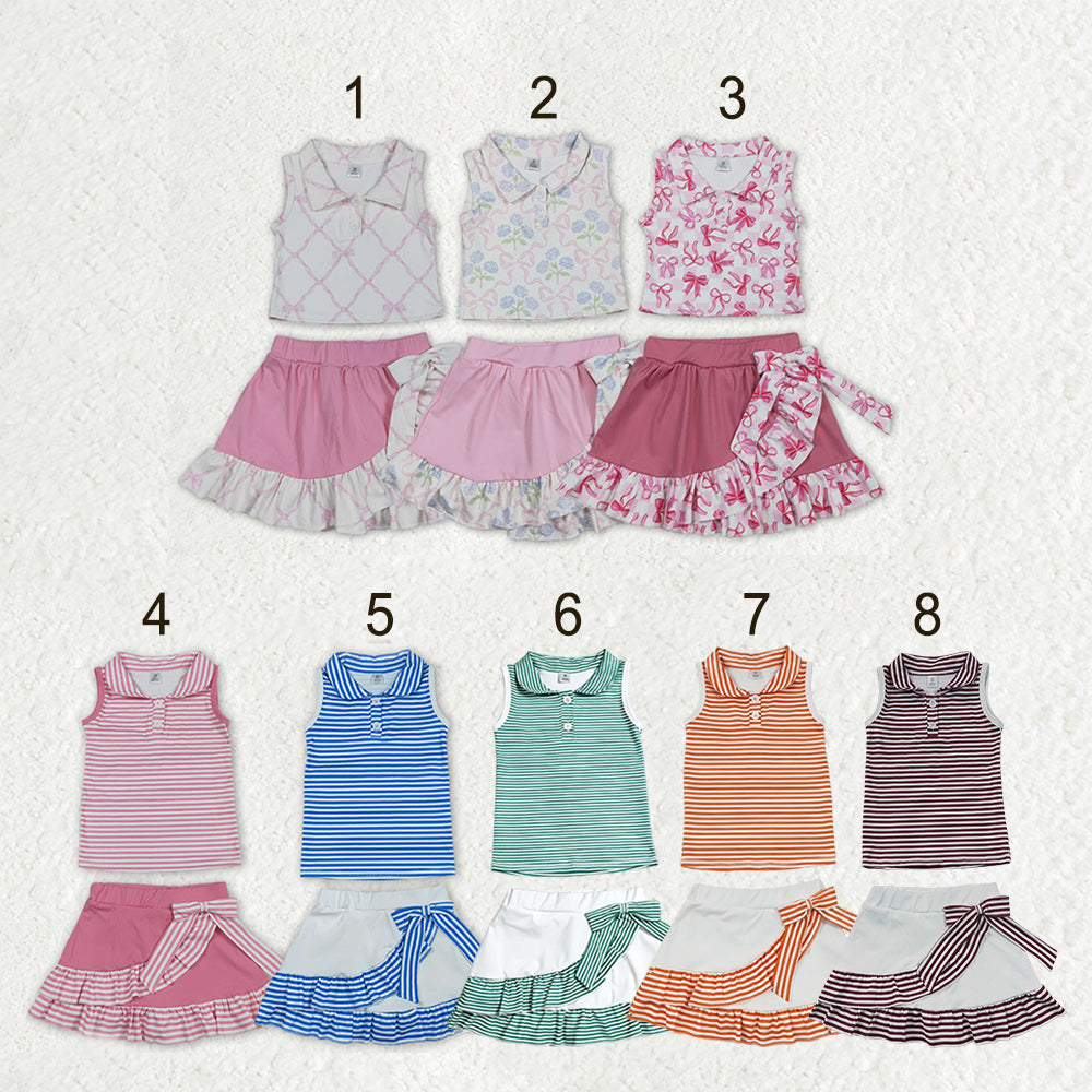 Sibling Baby Girls Bows Checked Button Vests Ruffle Skirt Shorts Yoga Active Clothes Sets