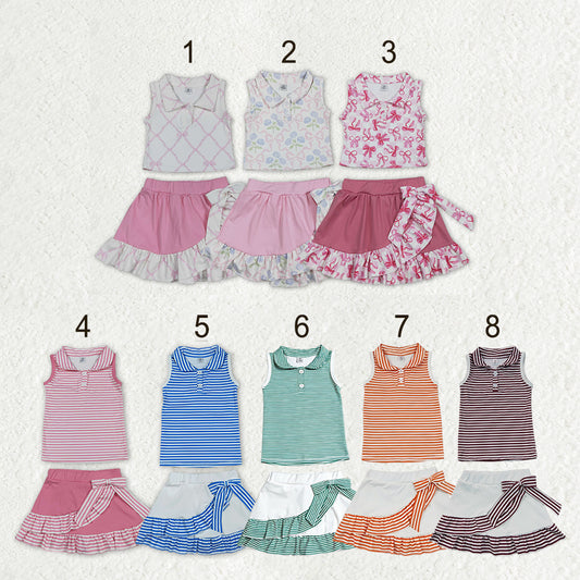 Sibling Baby Girls Bows Checked Button Vests Ruffle Skirt Shorts Yoga Active Clothes Sets