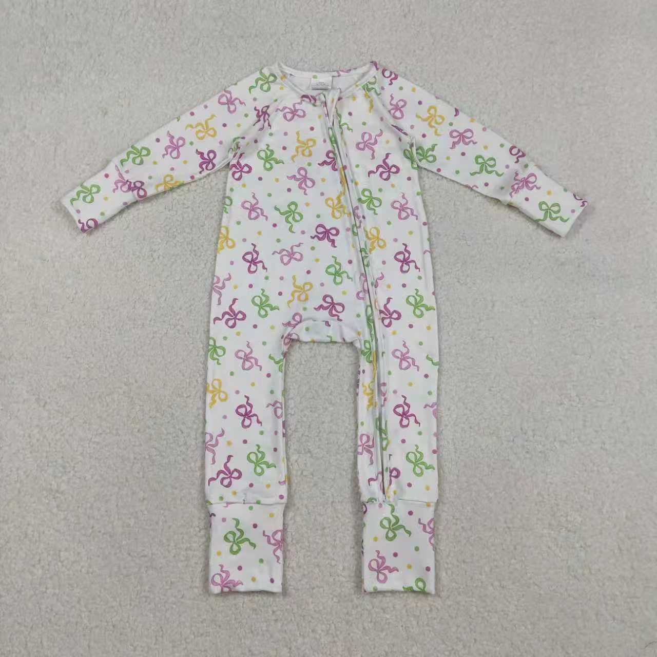 Sibling Baby Girls Mardigras Bows Polka Dots Pants Pajamas Set Zipper Convertible Rompers