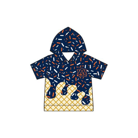 Preorder (moq 5)Baby Boys Navy Auburn Drip Sprinkles Team Short Sleeves Hoodies Top