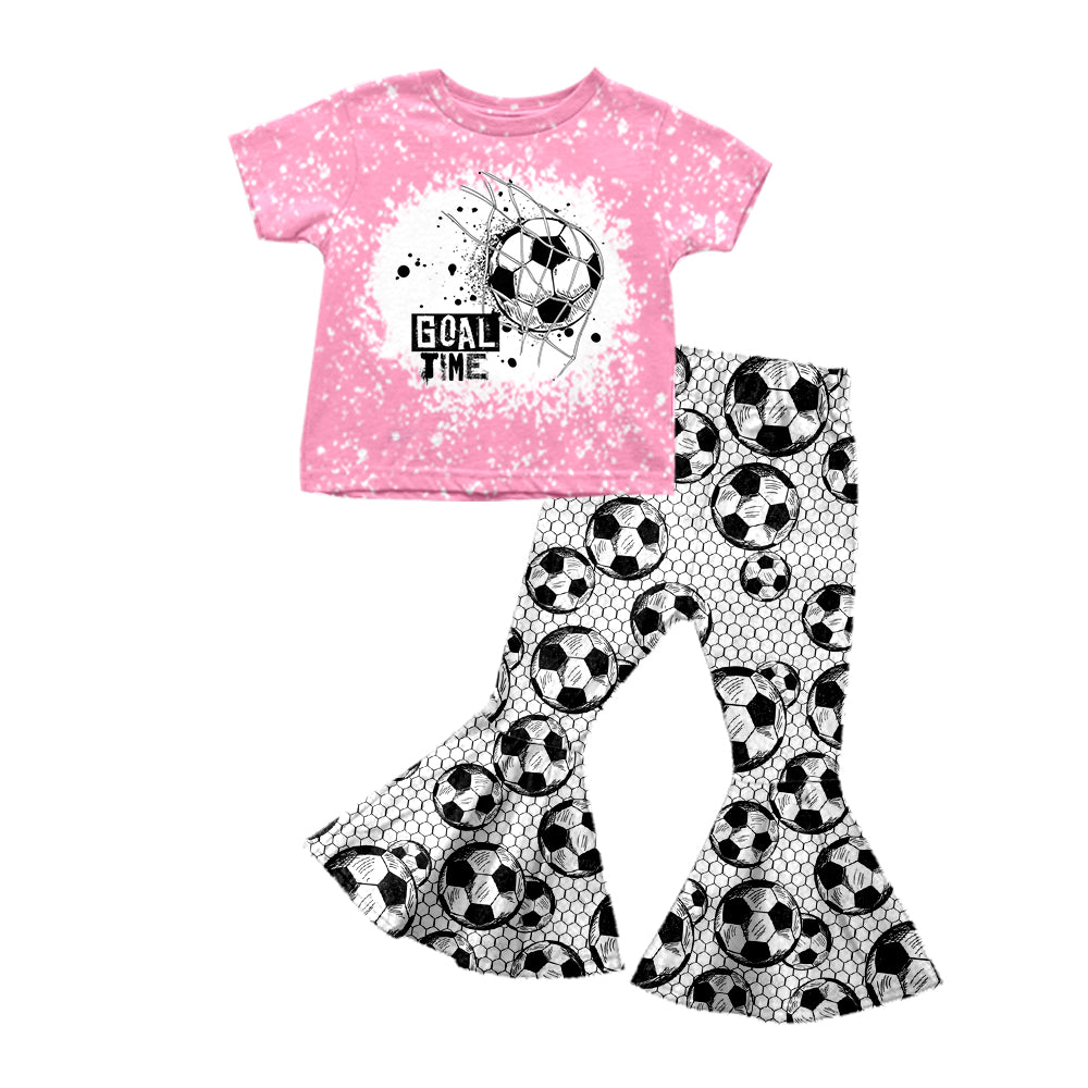 Baby Girls Pink Football Goal Time Shirt Bell Pants Clothes Sets preorder(moq 5)