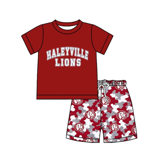 Preorder moq 5 Baby Boys Haleyville Lions Top Camo Short Team Clothes Sets