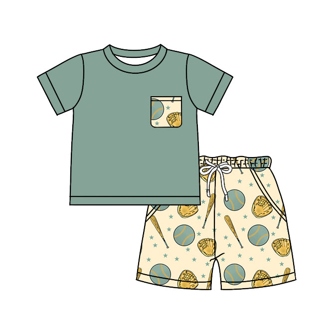 Baby Boys Baseball Shirt Pocket Top Shorts Clothes Sets preorder(moq 5)