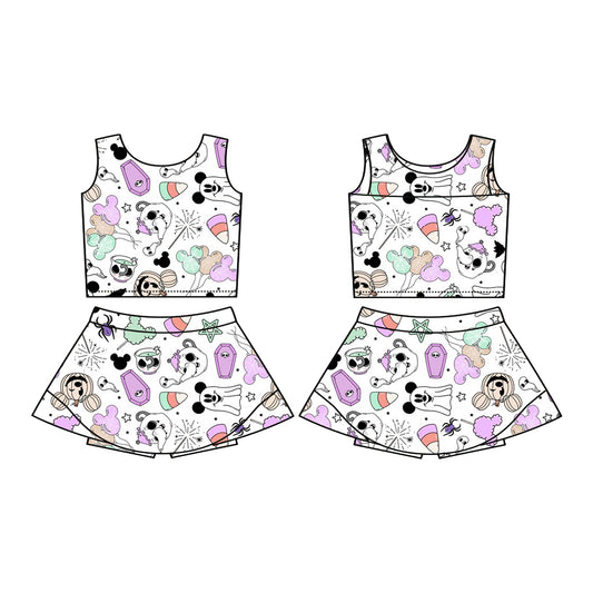 Preorder (moq 5)Baby Girls Sleeveless Mouse Balloons Candy Vest Top Skorts Set
