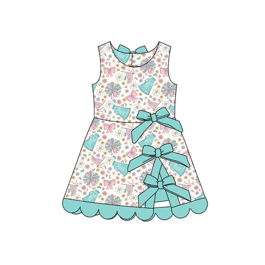 Preorder moq 5 Baby Girls Flowers Cheer Shorts Scallop Team Knee Length Dress