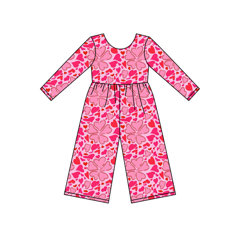 Preorder(moq 8)Baby Girls Pink Hearts Leopard Clovers Valentine Pant Jumpsuits