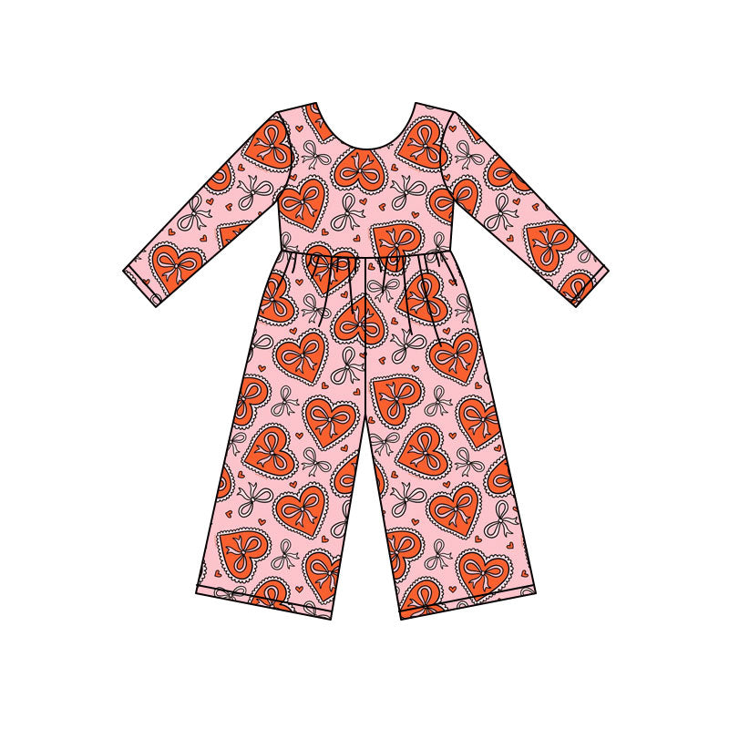 Preorder(moq 8)Baby Girls Orange Hearts Bows Plaid Valentine Pant Jumpsuits