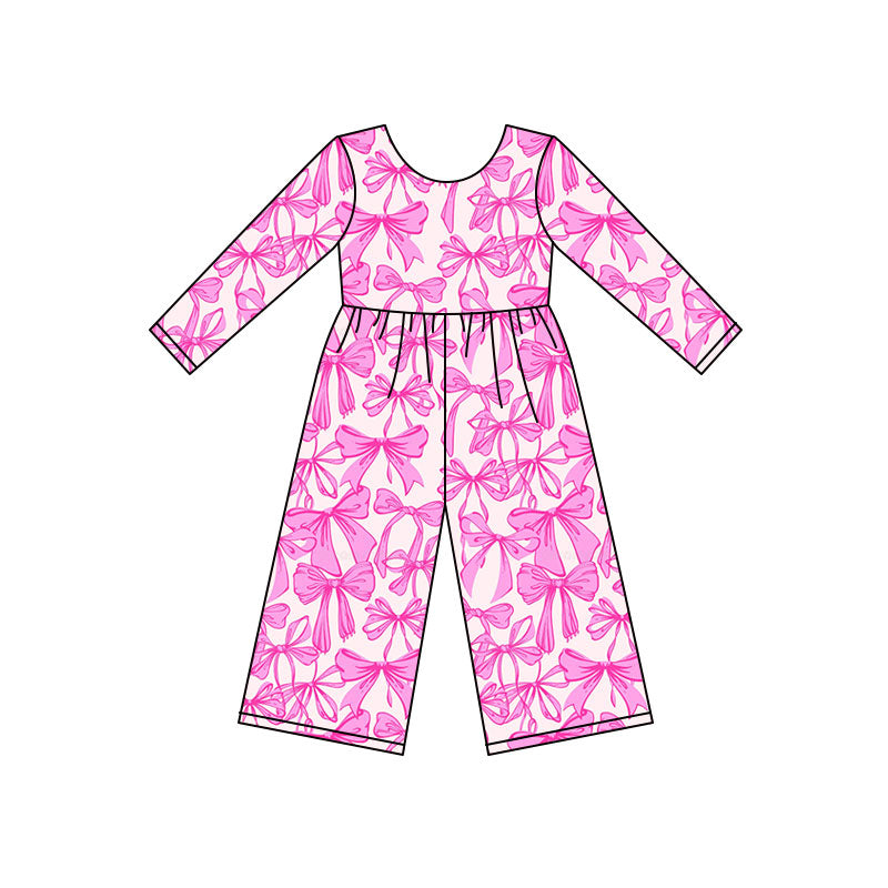 Preorder(moq 8)Baby Girls Pink Bows Plaid Valentine Pant Jumpsuits